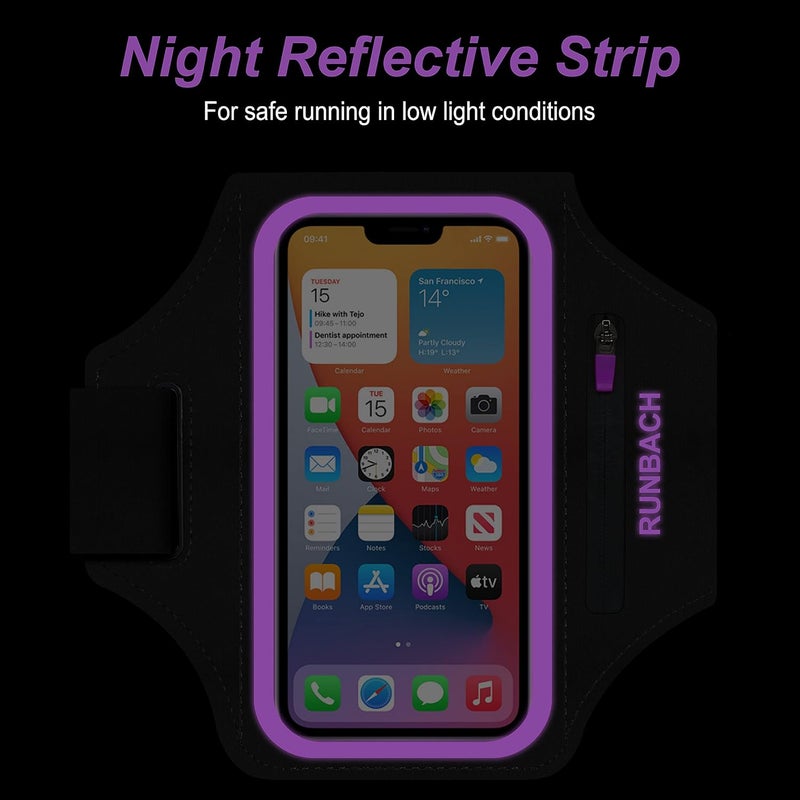 RUNBACH Armband for Samsung Galaxy S24 Ultra/S23 Ultra/S22 Ultra/S21 Ultra/S20 Ultra/S24+/S23+/S22+/S21+/S20+/S10+/S9+/S8+, with Zipper Pocket for for Galaxy Buds and Car Key(Purple) - Image 5